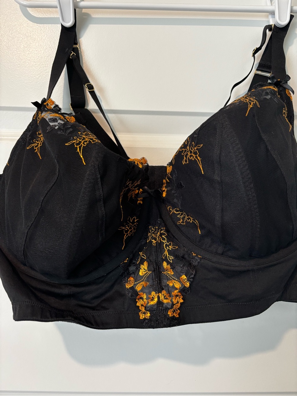 Cacique Black Bra with Gold Embroidered Floral Accents